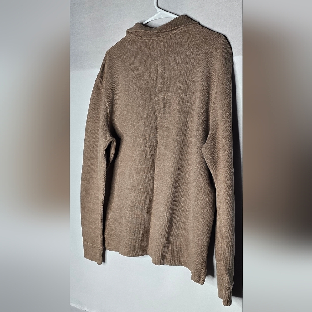 Vtge Polo Ralph Lauren 1/4 Zip Pullover Sweater Light Brown With Navy Pony Large - Picture 4 of 7
